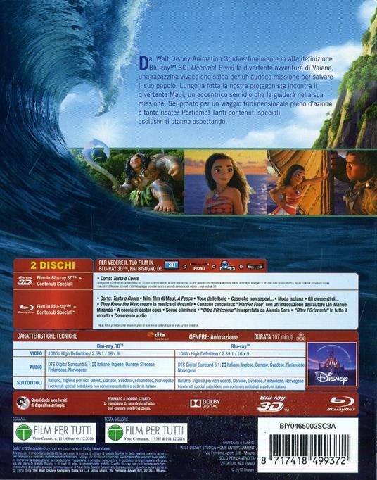 Oceania 3D (Blu-ray + Blu-ray 3D) di Ron Clements,John Musker,Chris Williams,Don Hall - Blu-ray + Blu-ray 3D - 2