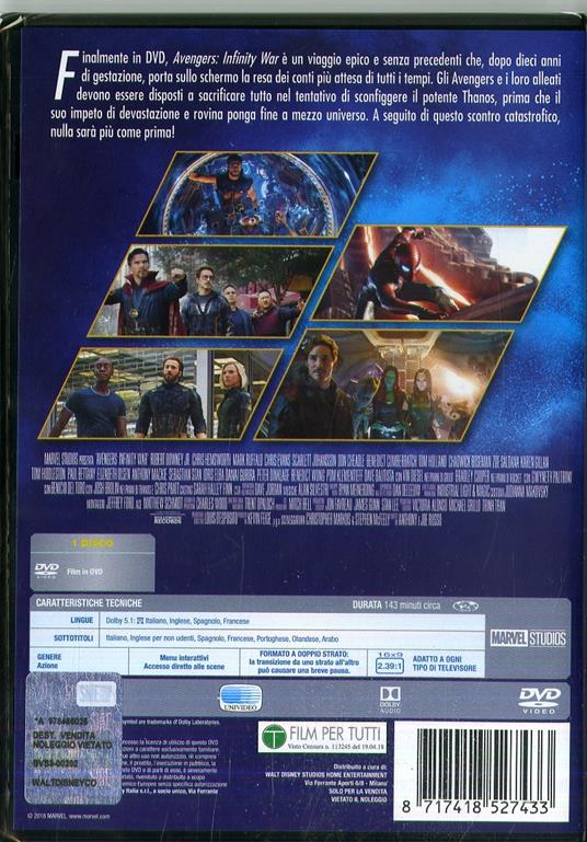 Avengers: Infinity War (DVD) di Joe Russo,Anthony Russo - DVD - 2