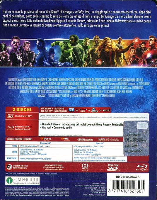 Avengers: Infinity War. Con Steelbook (Blu-ray + Blu-ray 3D) di Joe Russo,Anthony Russo - Blu-ray + Blu-ray 3D - 2