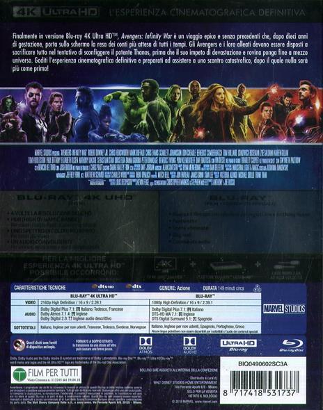 Avengers: Infinity War (Blu-ray + Blu-ray 4K Ultra HD) di Joe Russo,Anthony Russo - Blu-ray + Blu-ray Ultra HD 4K - 2