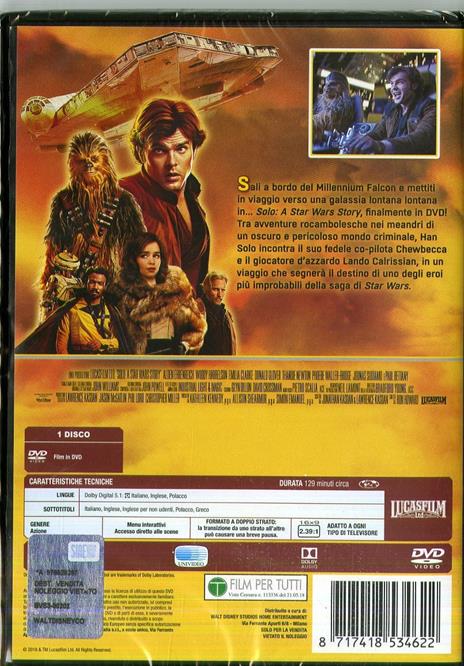 Solo. A Star Wars Story (DVD) di Ron Howard - DVD - 2