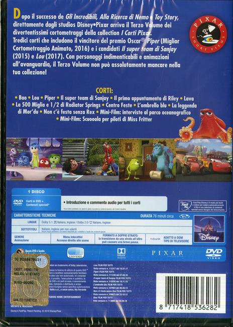 I corti Pixar. Collection 3 di Dave Mullins,Sanjay Patel,Alan Barillaro,James Ford Murphy,Saschka Unseld - DVD - 2