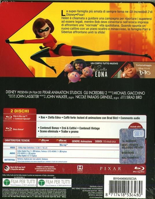 Gli Incredibili 2. Con Steelbook (Blu-ray + Bonus Disc) di Brad Bird - Blu-ray - 2