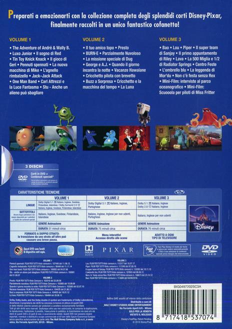 I corti Pixar Collection. Volumi 1, 2, 3 (3 DVD) di Dave Mullins,Sanjay Patel,Alan Barillaro,James Ford Murphy,Saschka Unseld - 2