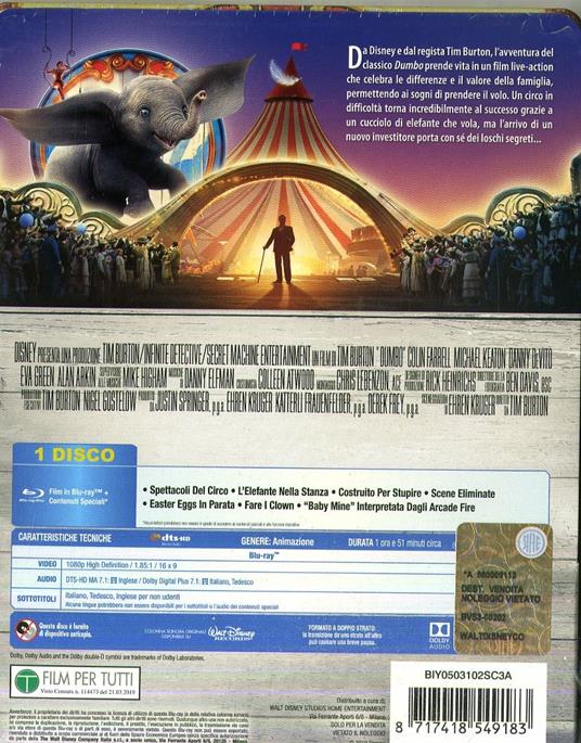 Dumbo Live Action. Con Steelbook (Blu-ray) di Tim Burton - Blu-ray - 2