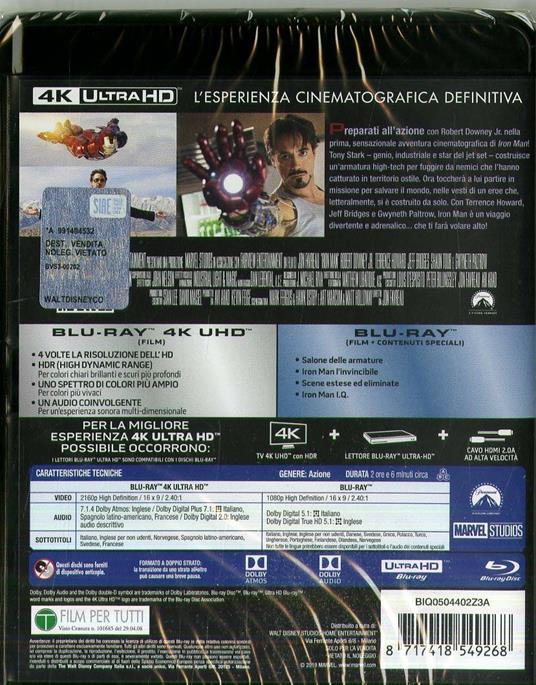 Iron Man (Blu-ray + Blu-ray 4K Ultra HD) di Jon Favreau - Blu-ray + Blu-ray Ultra HD 4K - 2