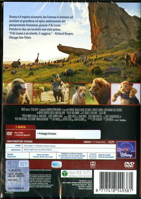Il Re Leone Live Action (DVD) di Jon Favreau - DVD - 2