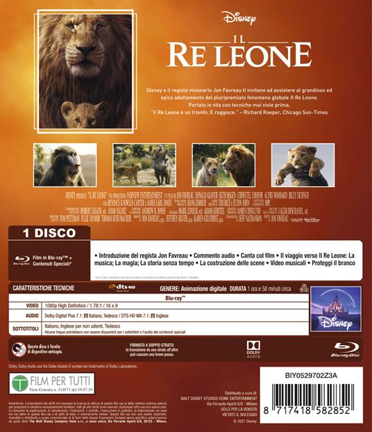 Il Re Leone Live Action. Repack 2021 (Blu-ray) di Jon Favreau - Blu-ray - 2