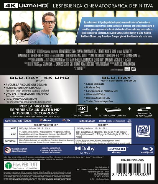 Free Guy. Eroe per gioco (Blu-ray + Blu-ray Ultra HD 4K) di Shawn Levy - Blu-ray + Blu-ray Ultra HD 4K - 2