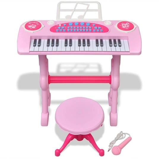 vidaXL Gioco Bambini Tastiera con Sgabello/Microfono 37 Tasti Rosa - 3