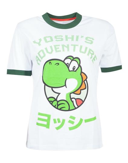 T-Shirt Donna Tg. M. Nintendo: Super Mario Yoshi Adventure Skinny White