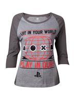 T-Shirt Donna Tg. M Playstation. Female Raglan Baseball Grey