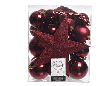 Idee regalo 33 Palline Di Natale 8Cm+Puntale Rosso Sangue Assortite Albero Di Natale Addobbi Decorazioni Peragashop
