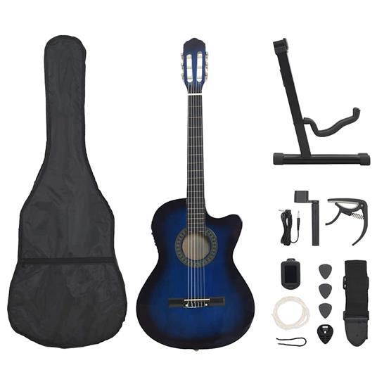 vidaXL Set Chitarra Western 12 pz con Equalizzatore e 6 Corde Blu