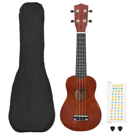 vidaXL Set Ukulele Soprano con Borsa per Bambini Legno Scuro 21