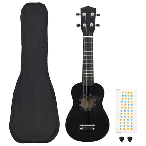 vidaXL Set Ukulele Soprano con Borsa per Bambini Nera 21