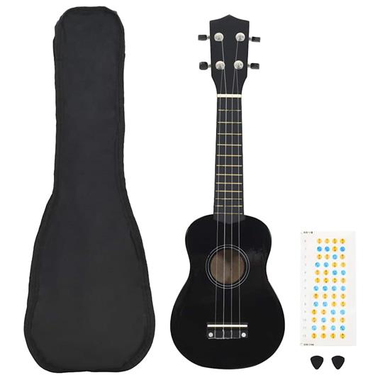 vidaXL Set Ukulele Soprano con Borsa per Bambini Nera 21