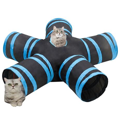 vidaXL Tunnel per Gatti a 5 Vie Nero e Blu 25 cm in Poliestere - 2