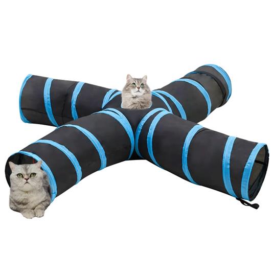 vidaXL Tunnel per Gatti a 4 Vie Nero e Blu 25 cm in Poliestere - 2