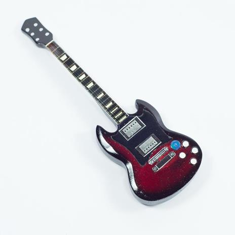Magnete per frigo in legno a forma di chitarra. AC / DC. Angus Young