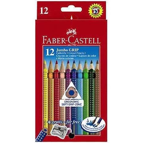 Matite triangolari Faber-Castell Jumbo Eco. Astuccio cartone 12 colori + temperino