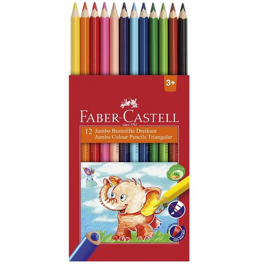 Matite triangolari Faber-Castell Jumbo Eco. Astuccio cartone 12 colori + temperino - 3