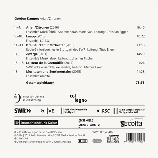 Arien - Zitronen - CD Audio di Gordon Kampe - 2