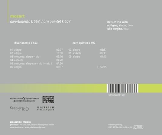 Divertimento K563 / Hornquintett K407 - CD Audio di Wolfgang Amadeus Mozart - 2