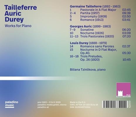 Biliana Tzinlikova: Tailleferre, Auric, Durey - Works For Piano - CD Audio - 2