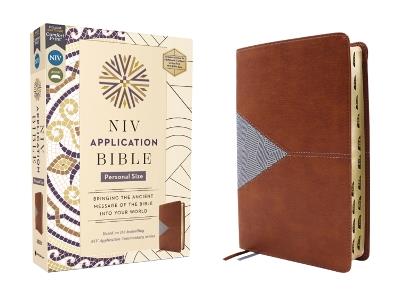 NIV Application Bible, Personal Size, Leathersoft, Brown/Blue, Red Letter, Indexed, Comfort Print: Bringing the Ancient Message of the Bible into Your World - Zondervan - cover