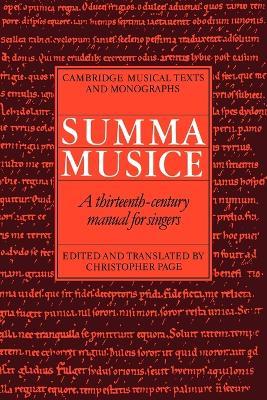 Summa Musice: A Thirteenth-Century Manual for Singers - cover