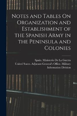 Notes and Tables On Organization and Establishment of the Spanish Army in the Peninsula and Colonies - cover