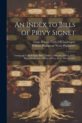 An Index to Bills of Privy Signet: Commonly Called Signet Bills, 1584 to 1596 and 1603 to 1624, With a Calendar of Writs of Privy Seal, 1601 to 1603 - William Phillimore Watts Phillimore - cover