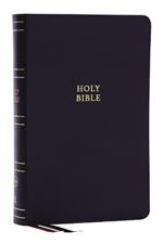 NKJV, Single-Column Reference Bible, Verse-by-verse, Black Bonded Leather, Red Letter, Comfort Print (Thumb Indexed)