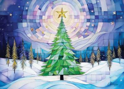 Stained Glass Christmas Tree Deluxe Boxed Holiday Cards (20 Cards, 21 Self-Sealing Envelopes) - cover