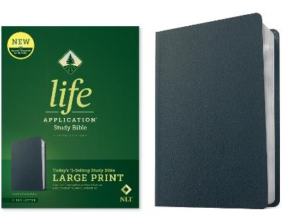 NLT Life Application Study Bible, Third Edition, Large Print (Genuine Leather, Navy Blue, Red Letter) - Tyndale - cover