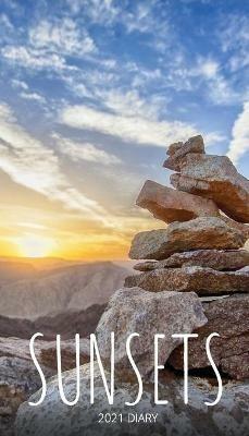 Sunsets 2021 Diary: Slim Pocket Calendar, Week to View, Monthly Planner, Date Book Notepad with Holidays Contacts Passwords - Llama Bird Press - cover