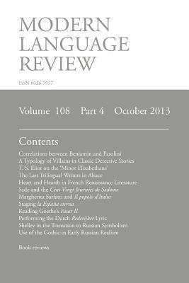 Modern Language Review (108: 4) October 2013 - cover