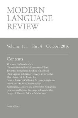 Modern Language Review (111: 4) October 2016 - cover