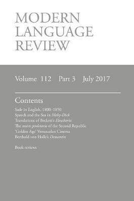 Modern Language Review (112: 3) July 2017 - cover
