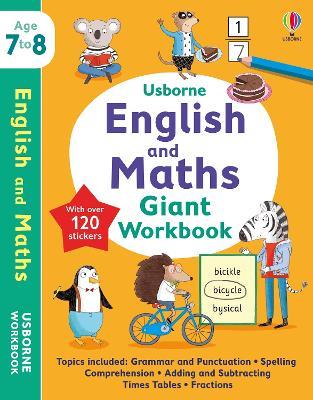 Usborne English and Maths Giant Workbook 7-8 - Holly Bathie,Jane Bingham,Caroline Young - cover