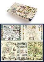 A Oxfordshire 1611 - 1836 - Fold Up Map that features a collection of Four Historic Maps, John Speed's County Map 1611, Johan Blaeu's County Map of 1648, Thomas Moules County Map of 1836 and a Plan of Oxford 1836 by Thomas Moule. The maps also feature a number of Oxfords famous historic buildings. - Mapseeker Publishing Ltd. - cover