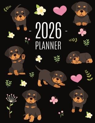 Rottweiler Planner 2026: Organizer: January-December (12 Months) Cute Dog Year Scheduler with Pretty Pink Hearts - Pimpom Pretty Press - cover