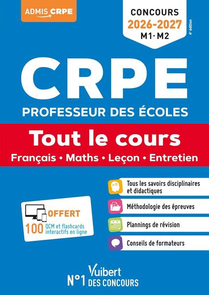 CRPE 2026-2027- Tout le cours (M1 et M2) + QCM et flashcards interactifs
