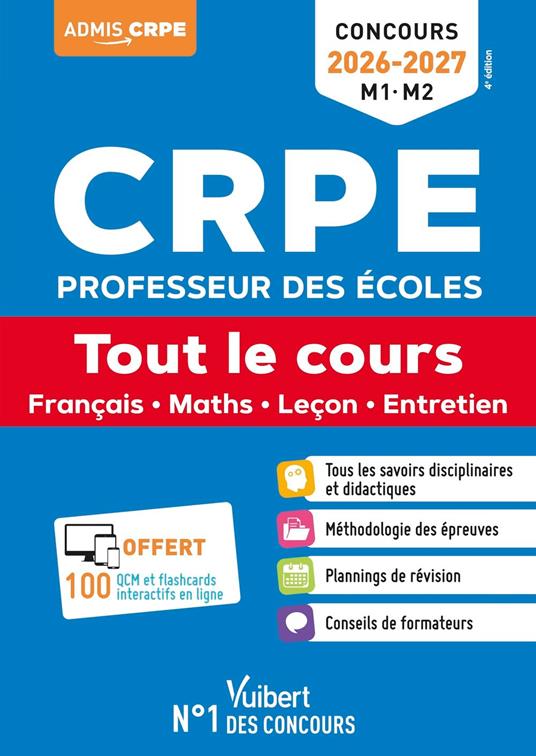 CRPE 2026-2027- Tout le cours (M1 et M2) + QCM et flashcards interactifs