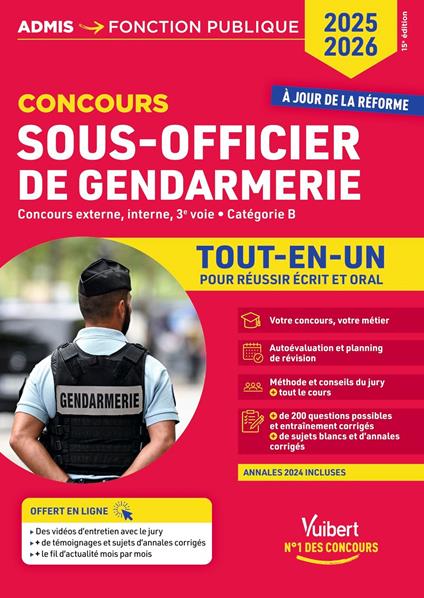 Concours Sous-officier de gendarmerie - Catégorie B - Tout-en-un - Vidéos offertes : 4 entretiens commentés + 20 tutos sur les tests psycho