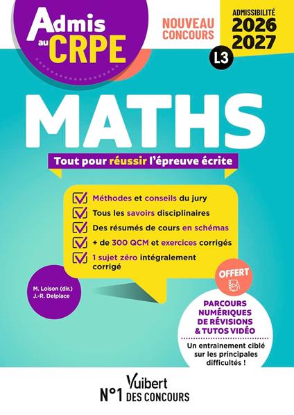 Admis au CRPE 2026-2027 - Epreuve écrite d’admissibilité L3 - Maths