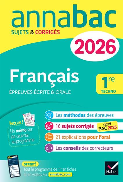 Annales du bac 2026 - Annabac Français 1re technologique (bac de français écrit & oral)