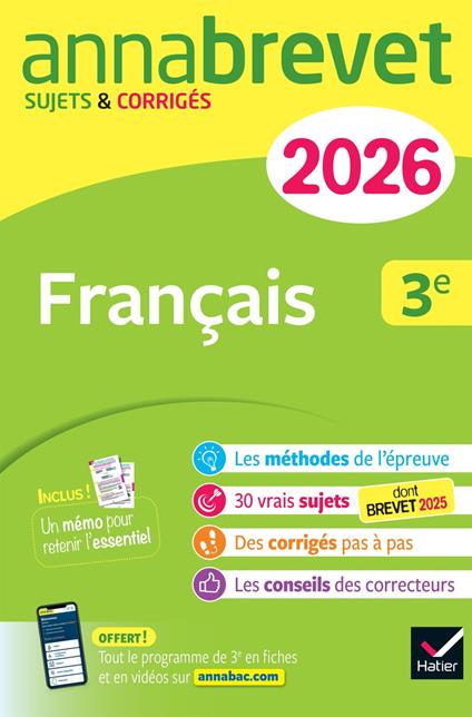 Annales du brevet 2026 - Annabrevet Français 3e - Nouveau brevet