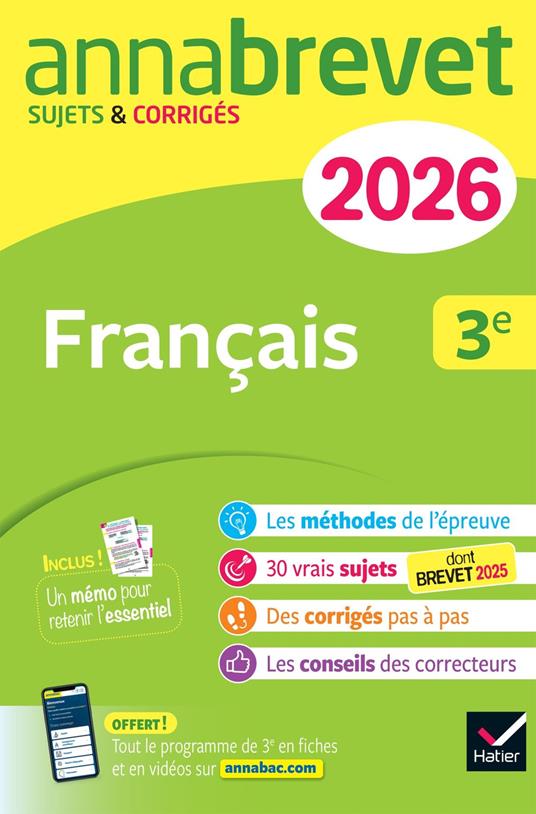 Annales du brevet 2026 - Annabrevet Français 3e - Nouveau brevet